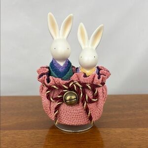 Japanese Usagi (rabbit) rotating music box with kimono crepe fabric